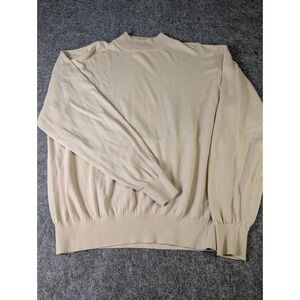 Va Bene Silk Cotton Blend Mock Neck Sweater Mens Large Beige Long Sleeve Knit